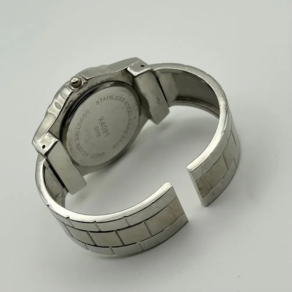 Vivani Two-tone Crystal Bezel Women’s Cuff Watch Working New Battery
